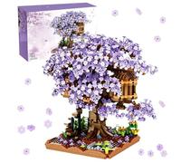 Mini Sakura Arbre Maison Construire Bloc,Ensemble de Construction Cabane dans Les Arbres,1345 Pcs Blocs De Construction Arbres De Fleurs De Cerisier, Collection créatifs de Bricolage Japonais - violet