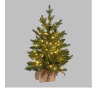Mini sapin artificiel réaliste H60cm avec pied sac en jute 90 LED blanc chaud lumière 8 modes IP44