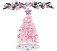 Mini Sapin De Noel 60cm, Mini Sapin de Noël 60cm avec Lumières LED et Ornements Petit Sapin de Noël Artificiel avec 60 Branches et Conseils pour la Décoration de Bureau à Domicile de Vacances (Rose)