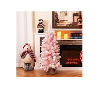 Mini Sapin de Noël Artificiel 90 cm,Sapin de Noël Pré-décoré avec 12 Boules (Rose)