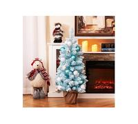 CostwayMini Sapin de Noël Artificiel de 90 cm avec 12 Boules de Coton Naturel 24 Boules Décoratives Pointes de Branches Floquées de Neige Bleu