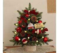 Mini Sapin de Noël Artificiel Avec Guirlandes Lumineuses LED - Petit Arbre Décoratif Avec Éclairage pour Table (Rouge, 60 cm)