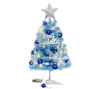 Mini Sapin de Noël Bleu 45CM, Arbre Artificiel de Table Lumineux avec Étoile, Cadeaux et Boules, Petit Arbre pour Jardin, Salon, Cheminée, Décoration