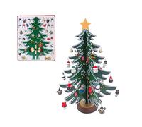 Mini Sapin de Noël en Bois Arbre de Noël Miniature 3D avec Cloches Suspendues Petit Sapin de Noël en Bois avec Suspensions Décoration Créative de Fête Sapin en Bois à Poser Mini Sapin Artificiel Vert