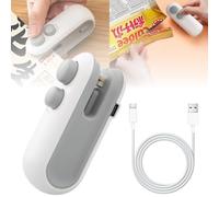 Mini scellant de sac, 2 en 1, scellant à chaud avec cutter et aimant, rechargeable par USB, portable, scellant à chaud pour collations, bonbons, sacs en plastique et stockage des aliments (blanc)