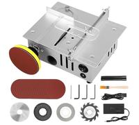 Mini scie circulaire de table avec 4 lames, 96 W, petite scie de table avec bloc d'alimentation à 7 vitesses réglable, lame de scie de 0,1 à 15 mm réglable en hauteur, scie de table multifonction de