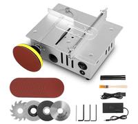Mini scie circulaire de table avec disque de polissage et 4 lames, mini scie circulaire avec bloc d'alimentation à 7 vitesses, lame de scie réglable en hauteur de 0,1 à 15 mm, portable, petite scie