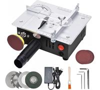 Mini scie circulaire de table multifonctionnelle, 4 lames et 7 vitesses réglables, portable, avec disque abrasif, lame de scie réglable en hauteur de 0,1 à 15 mm, pour le travail du bois, plastique