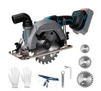 Mini Scie Circulaire Sans Fil Brushless 18V, Compatible avec Makita Batterie, 7000 tr/min Scie Électrique avec 3 Lames, Coupe Biseau 0-45° Profondeur Réglable pour Bois Métal Tendre (Sans Batterie)