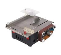 Mini scie de table - 200 W - 7 vitesses - Inclinable de 0 à 90° - 4 lames de scie en plastique - Profondeur de coupe de 33 mm - 10 bandes abrasives - Scie circulaire de table multifonction pour bois