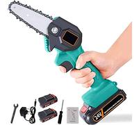 Mini scie électrique, tronçonneuse sans fil portative avec chargeur et 2 batteries, scie d'élagage électrique, vitesse de coupe réglable pour la coupe du bois, l'élagage des arbres et le jardin (bleu)