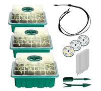 Mini serre à cultiver avec éclairage LED - Lot de 3 - Rebord de fenêtre - Kit de serre avec outil de plantation et panneaux - Kit de culture d'intérieur avec ventilation