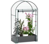 Mini serre de jardin balcon - porte enroulable zippée, sac plantation - 89 x 50 x 152 cm - acier PVC transparent