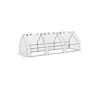 Mini serre de jardin serre à tomates 270L x 90l x 90H cm acier PE haute densité 140 g/m² anti-UV 3 fenêtres avec zip enroulables blanc