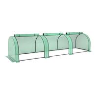 Outsunny Mini Serre de Jardin Mini Serre Tunnel à tomates 3,5 x 1 x 0,8 m Acier PE Haute densité 140 g/m² Anti-UV 3 Portes avec Zip enroulables Vert