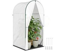 Mini serre Outsunny, serre portable avec porte enroulable, base en PE, petite serre pour jardin ou terrasse, 100 x 100 x 195 cm, blanche