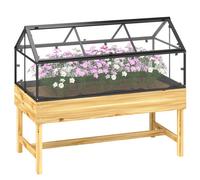 Outsunny Mini Serre sur Pieds - jardinière surélevée - dim. 120L x 60l x 103H cm - Double Toit ouvrable Panneaux de Polycarbonate, Acier, Bois Sapin traité
