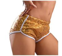 Mini Short à Paillettes Femme Taille Basse, Bermuda Femme Été Élastique Sexy Regular Fit Pantacourt Brillante Doux Respirant Léger Confortable Disco Hip Hop Danse Soirée Loisir Club Fête