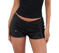 Mini short d'été Y2K à paillettes taille élastique taille basse brillant Micro Hot Pants Glitter Party Rave Bottoms Streetwear