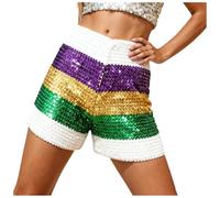 Mini Short Femme Sexy à Paillettes Taille Elastique, Short en Sequin Court Slim Moulant Chic Tendance Taille V Paillettes