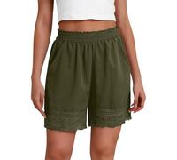Mini Short Femme Sport, Fluide Leger Ete Short Plage Sport Elastique Bermudas Grande Taille Running Dentelle Pantalon Court, Green, M