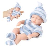 Mini Silicone Baby Doll, 7 pouces NOUVELLE-NOURN RÉLIST POUPLE, Soft Full Baby Dolls Silicone Baby Doll Real Life Baby Dolls avec des vêtements, Babies en silicone pour cadeaux pour enfants, bleu