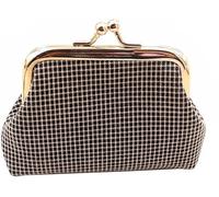 Mini Simple Ladies Clutch, Cotton Handmade Pouch Retro Wallet Card Holder, Plaid Coin Purse Small Purse Kiss Buckle(Black) Convenient and attractive