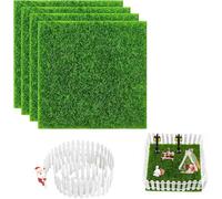 Mini Simulation Gazons,Tapis De Pelouse Verte Artificielle,Herbe De Mousse Miniature,Micro Ornement Paysage Décoration avec Miniature Clôture en Bois pour Jardin Paysage Balcon Bureau Poupée,4 Pièces
