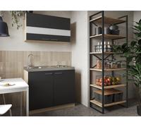 Mini / Single Pantry Chêne Brut de Sciage Blanc/Gris / Noir Merle 100 CM