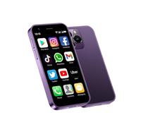 Mini Smartphone 4G 3 Pouces Android 10.0 Téléphone Compact Double SIM Reconnaissance Faciale Batterie 2000mAh Google Play, Petit Téléphone de Secours Portable Pratique Couleur Violet 3Go+64Go