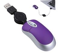 Mini Souris USB Filaire Rétractable, Silencieuse, 3 Touches, Pourpourpre | Format Compact et Portable, Interface Usb, Molette 3 Voies, Usage Bureau pour Notebooks et Netbooks
