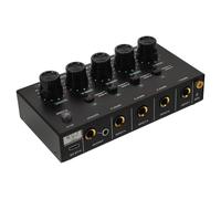 Mini Sous-mélangeur de Ligne Audio 4 Canaux, Faible Bruit | Mixage Compact pour Bureau Mobile, Commandes Souples, Plastique et Métal, Noir, Créateurs et Débutants