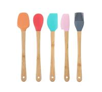 Mini spatule à gâteau et crème en Silicone, manche bois, pâtisserie, mélangeur de pain, grattoir cuisine, brosse huile cuisson antiadhésive, 5 pièces(Color 1-5pcs)
