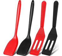 Mini spatule de service en silicone souple antiadhésive résistante à la chaleur pour retourner les œufs dans une petite poêle à frire, pâte à biscuits, carrés de citron ou cuits (noir, rouge, 4 pièces)