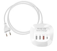 Mini Station de Charge Multiport 3 USB + USB-C Compact Câble 1m Blanc