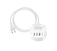 Mini Station de Charge Multiport 3 USB + USB-C Compact Cï¿½ble 1m Blanc