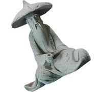 Mini Statue de Pêcheur Aquarium Assis Figurine de Pêche Décoration Zen Asiatique Ornement Vintage en Grès Décoration de Réservoir de Poissons L