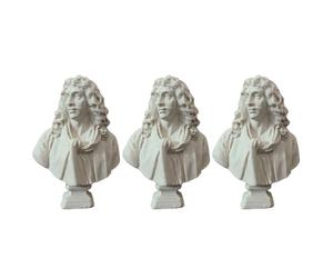 Mini Statues en Plâtre Artisanales Molière 3 Pièces, Résine Blanche Décor | Décoration Intérieure Réaliste, pour Chambre et Maison, Lot de Trois, Style Blanc