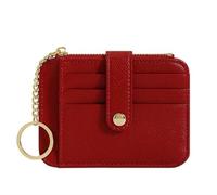 Mini Student Keychain Wallet with Multiple Card Slots Minimalist and Creative Women's Holder(Wine Red)