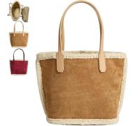 Mini Suede Bucket Bag for Women, Fashion Fuzzy Handbag Purse, Vintage Fluffy Fuzzy Satchel for Autumn Winter (Brown)