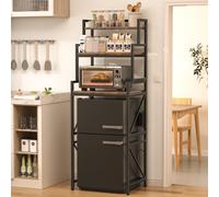 Mini support de réfrigérateur à 3 niveaux avec rangement - Design divisé 2 en 1, multiprise ETL (2 AC + 2 USB), étagères réglables et cadre robuste, mini réfrigérateur et micro-ondes support pour