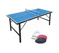 Alice's Garden - Mini Table de ping Pong 150x75cm - Table Pliable Indoor Bleue. avec 2 Raquettes et 3 balles. Valise de Jeu pour Utilisation intérieure. Sport Tennis de Table