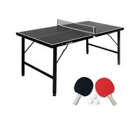 Mini table de ping pong pliable 150x75cm indoor, avec 4 raquettes et 6 balles, pour utilisation intérieure noir TU