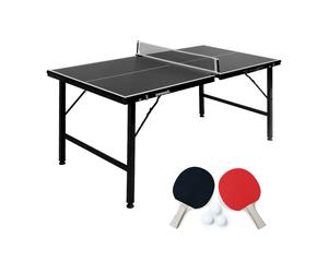 Mini table de ping pong pliable 150x75cm indoor, avec 4 raquettes et 6 balles, pour utilisation intérieure noir TU