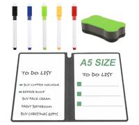 Mini tableau blanc A5 34 x 24 cm planificateur hebdomadaire effaçable 5 stylos magnétiques 1 gomme verte coque cuir pliable pour maison, bureau, école