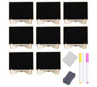 Mini Tableau Noir, Lot de 8 Petite Ardoise Craie avec Support, Panneau d'Affichage, Etiquette Chevalet Noir Rectangle, pour Marquer Restaurant, Mariage, Fête, Dîner Party