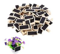 Mini tableaux avec clip, 50 pièces Tableau noir en bois Petit tableau effaçable pour étiquettes de prix, tableaux mémo photo, étiquettes de fête