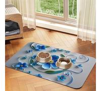 Mini tapis de nourriture pour chien bleu à motif tourbillon de fleurs, 30,5 x 45,7 cm, antidérapant, super absorbant, passe au lave-vaisselle, pour la nourriture et l'eau, joli tapis d'alimentation en