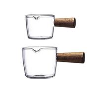 Mini tasse à lait en verre avec poignée bois 50 ml/100 ml, résistante la chaleur, d'acacia, for expresso italien, for cafés Services de traiteur