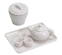 Mini tasses à thé, service à thé miniature l'échelle 1/12, mini ensemble réaliste avec théières, plateau et plus encore, tasse en plastique blanche simple et moderne pour accessoires de cuisine de